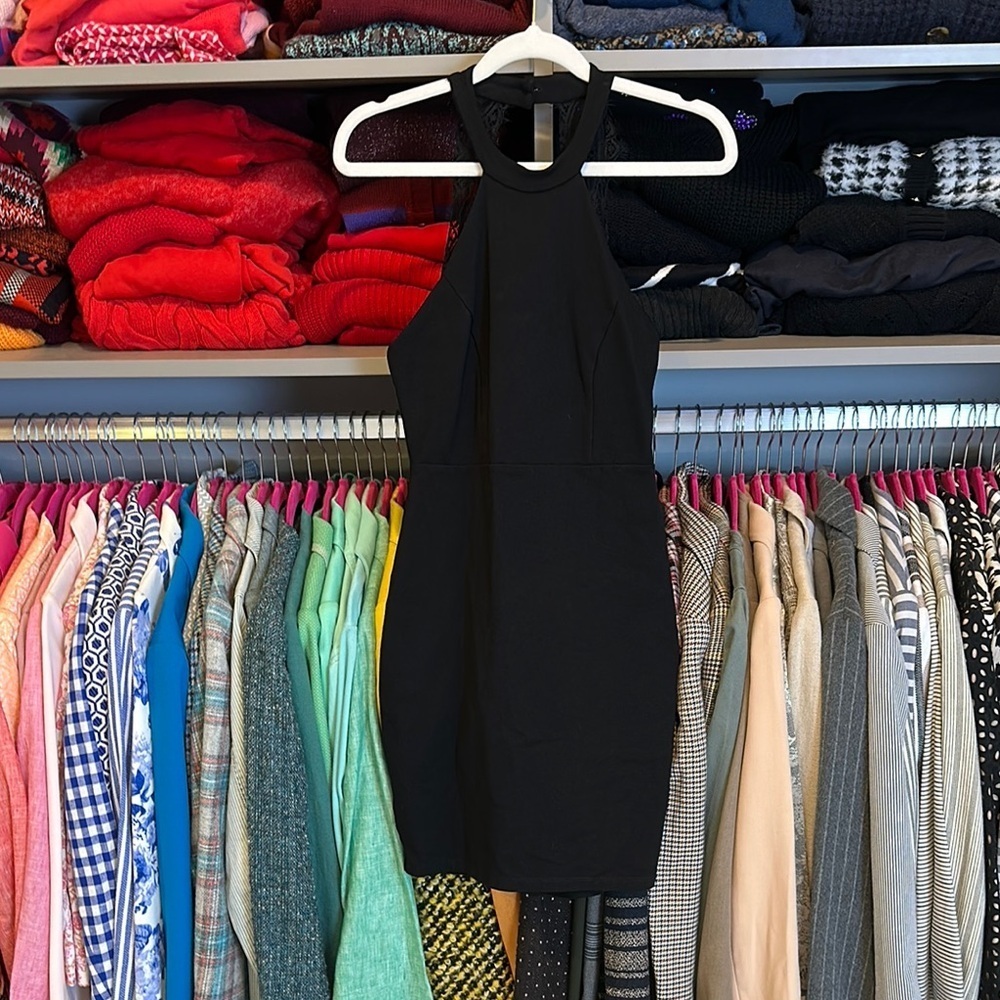 Lulus black halter neck back zipper and button closure dress size S